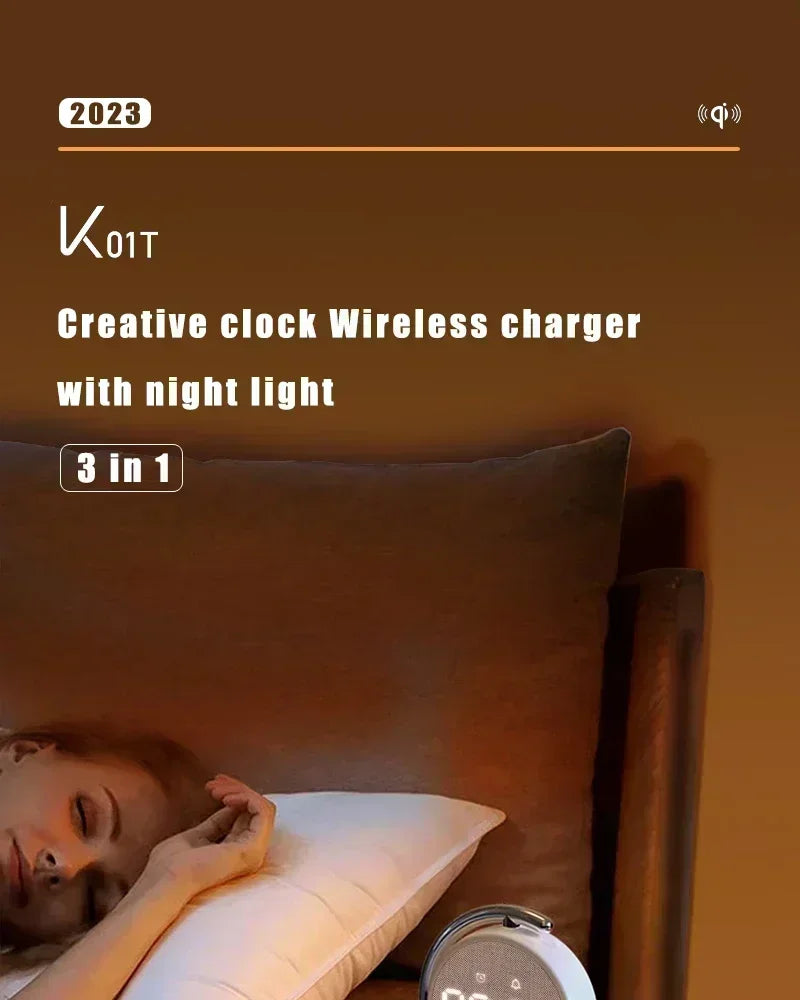 15W Quick Charge Wireless Alarm Clock & LED Night Light