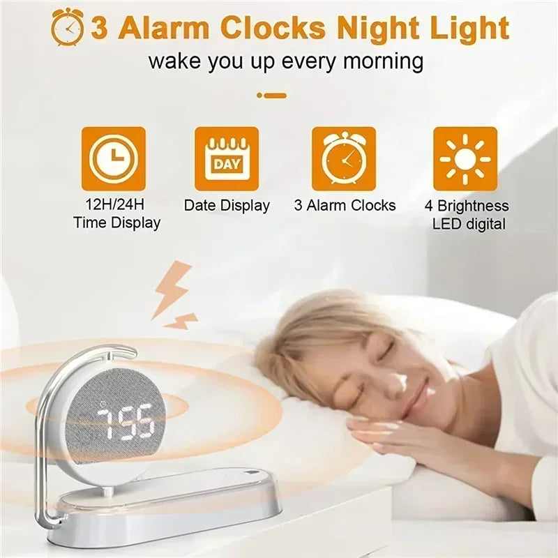 15W Quick Charge Wireless Alarm Clock & LED Night Light