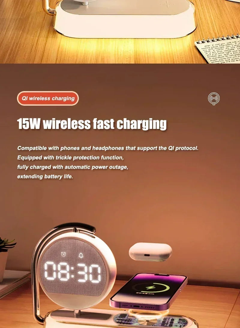 15W Quick Charge Wireless Alarm Clock & LED Night Light