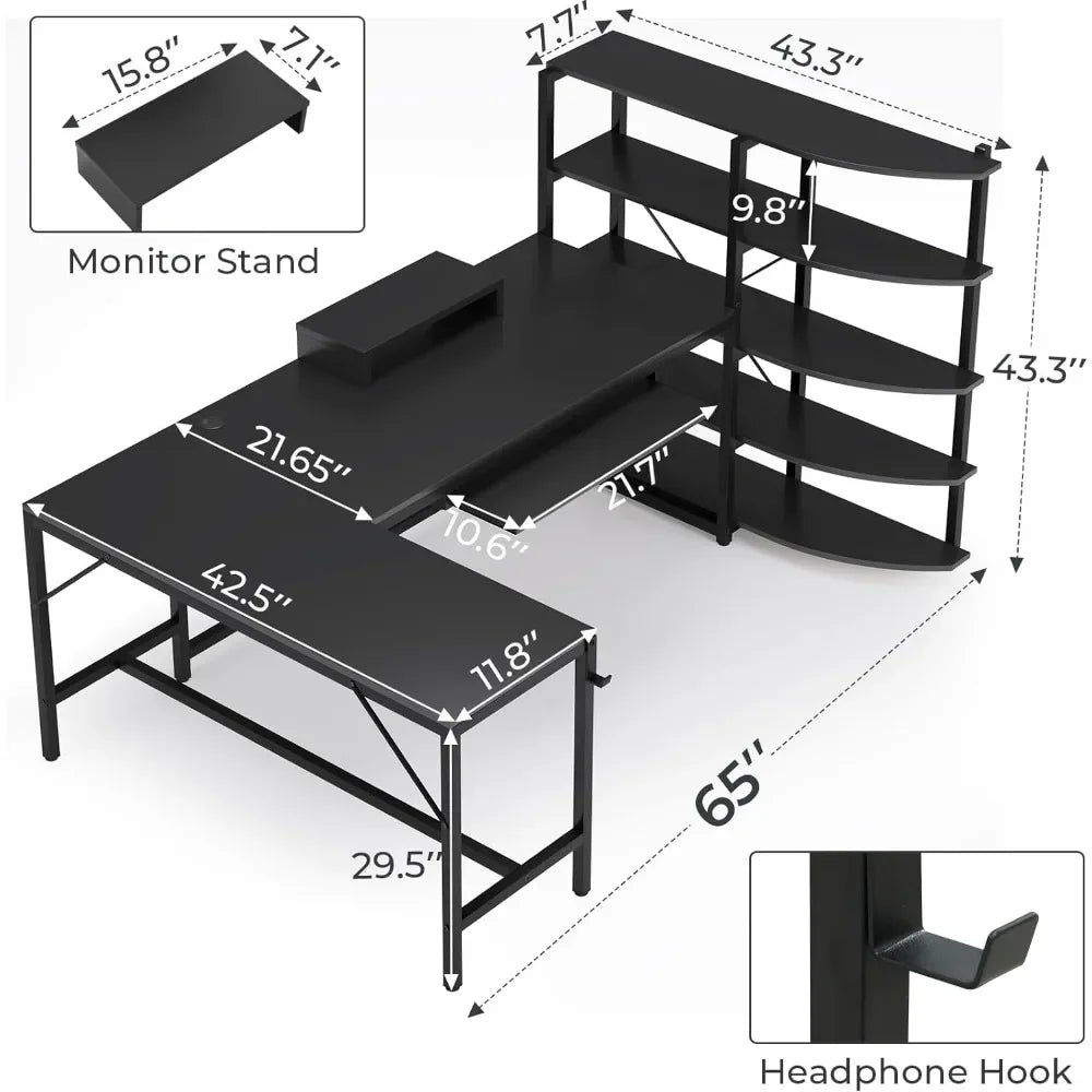 65'' L-Shaped Gaming Desk with Storage