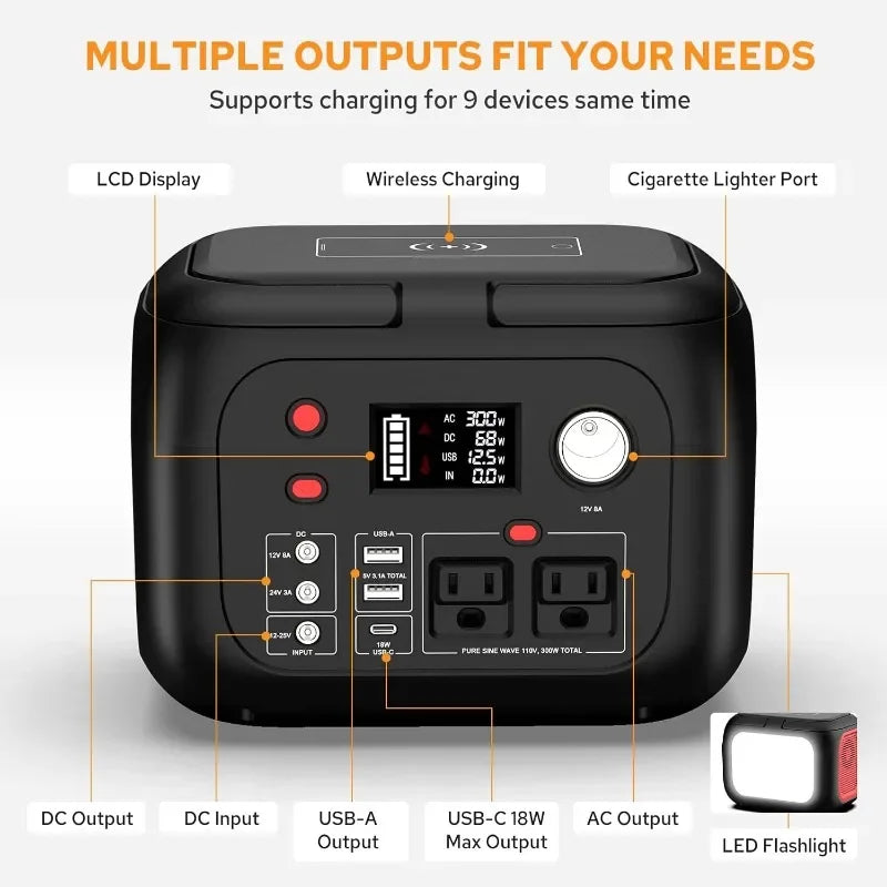 300W Portable Power Station with Solar Generator