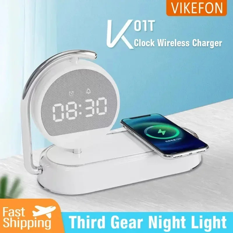 15W Quick Charge Wireless Alarm Clock & LED Night Light