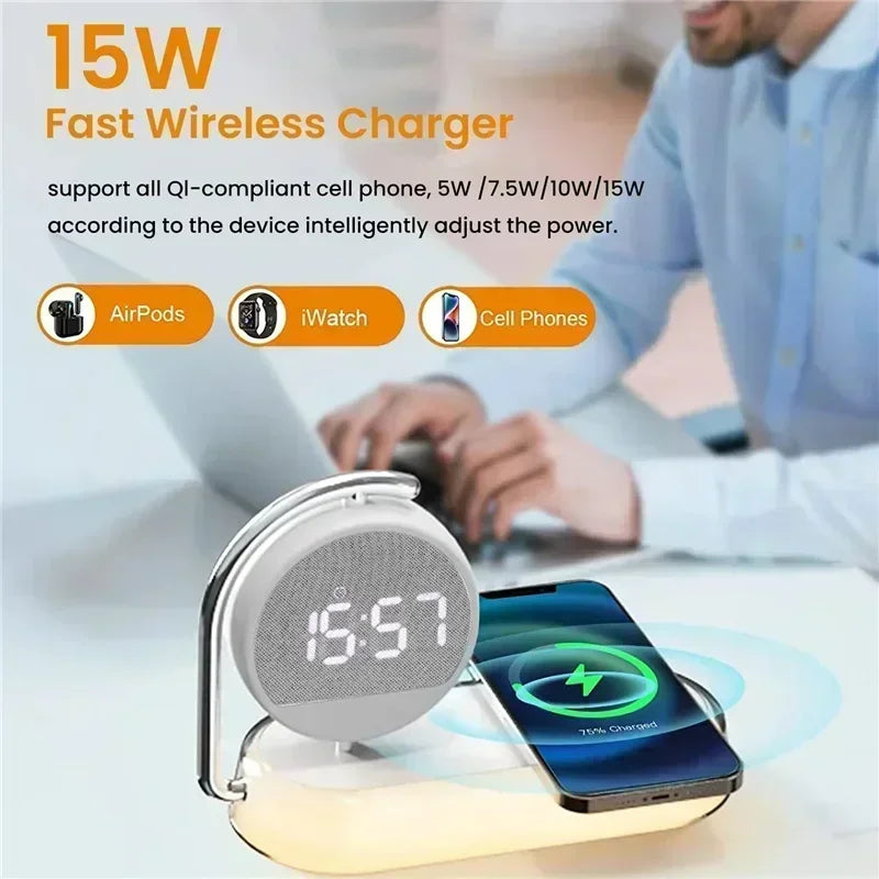 15W Quick Charge Wireless Alarm Clock & LED Night Light